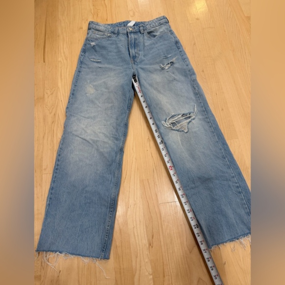 H&M Light Blue Distressed Wide-Leg Jeans